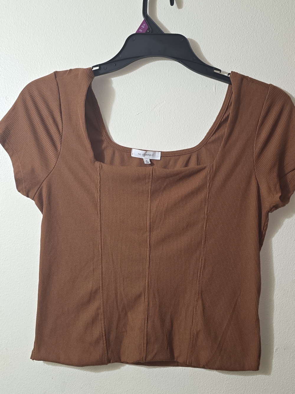 Square-Neck Ribbed Crop Top in Rust Brown